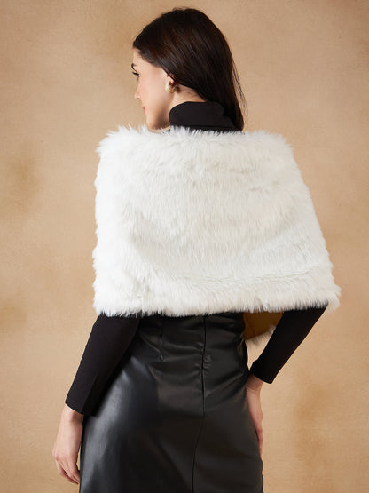InWeave Women's Pure White Faux Fur Cape
