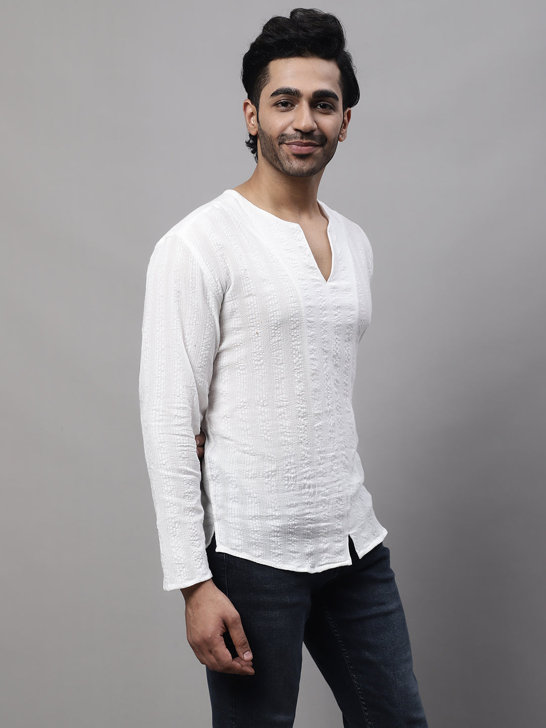 Even Apparels White Pure Cotton Open Neck Kurta