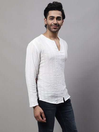 Even Apparels White Pure Cotton Open Neck Kurta