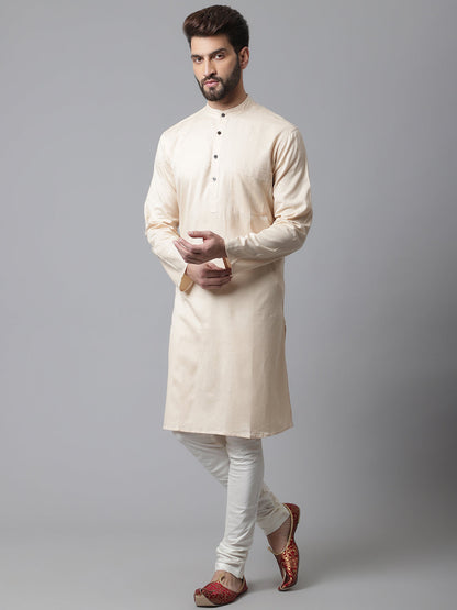 Even Apparels Cream Pure Cotton Kurta With Band Collar