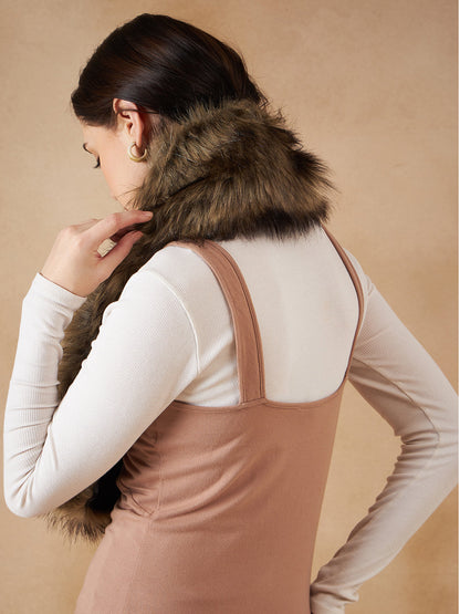 InWeave Women's Beige Print Faux Fur Neck Warmer