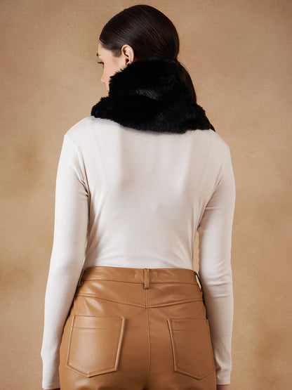 InWeave Women's Black Faux Fur Neck Warmer