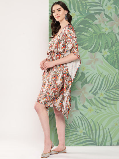 InWeave Women's Elegant Bird Print Kaftaan