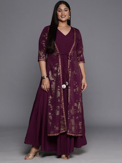 Ahalyaa Plus Size Floral Print Crepe Layered A-line Maxi Ethnic Dress