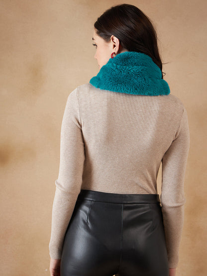 InWeave Women's Cyan Blue Faux Fur Neck Warmer