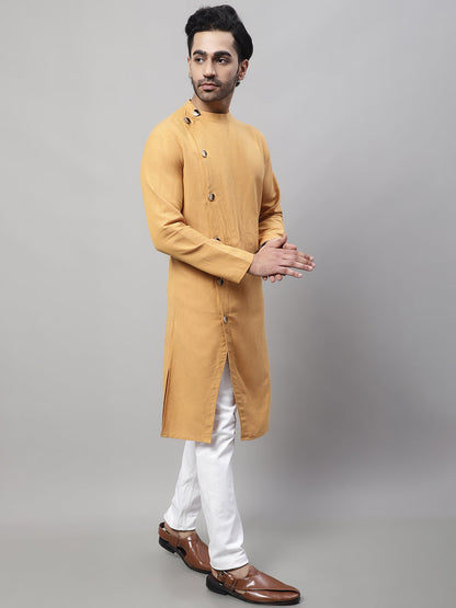 Even Apparels Mustard Sherwani Kurta With Asymetrical Cut