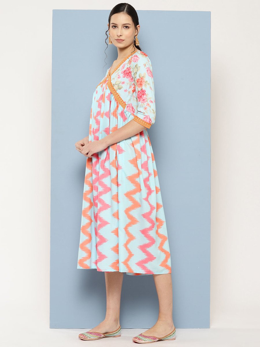 Ahalyaa Floral Printed Midi Empire Ethnic Dress