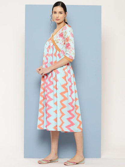 Ahalyaa Floral Printed Midi Empire Ethnic Dress