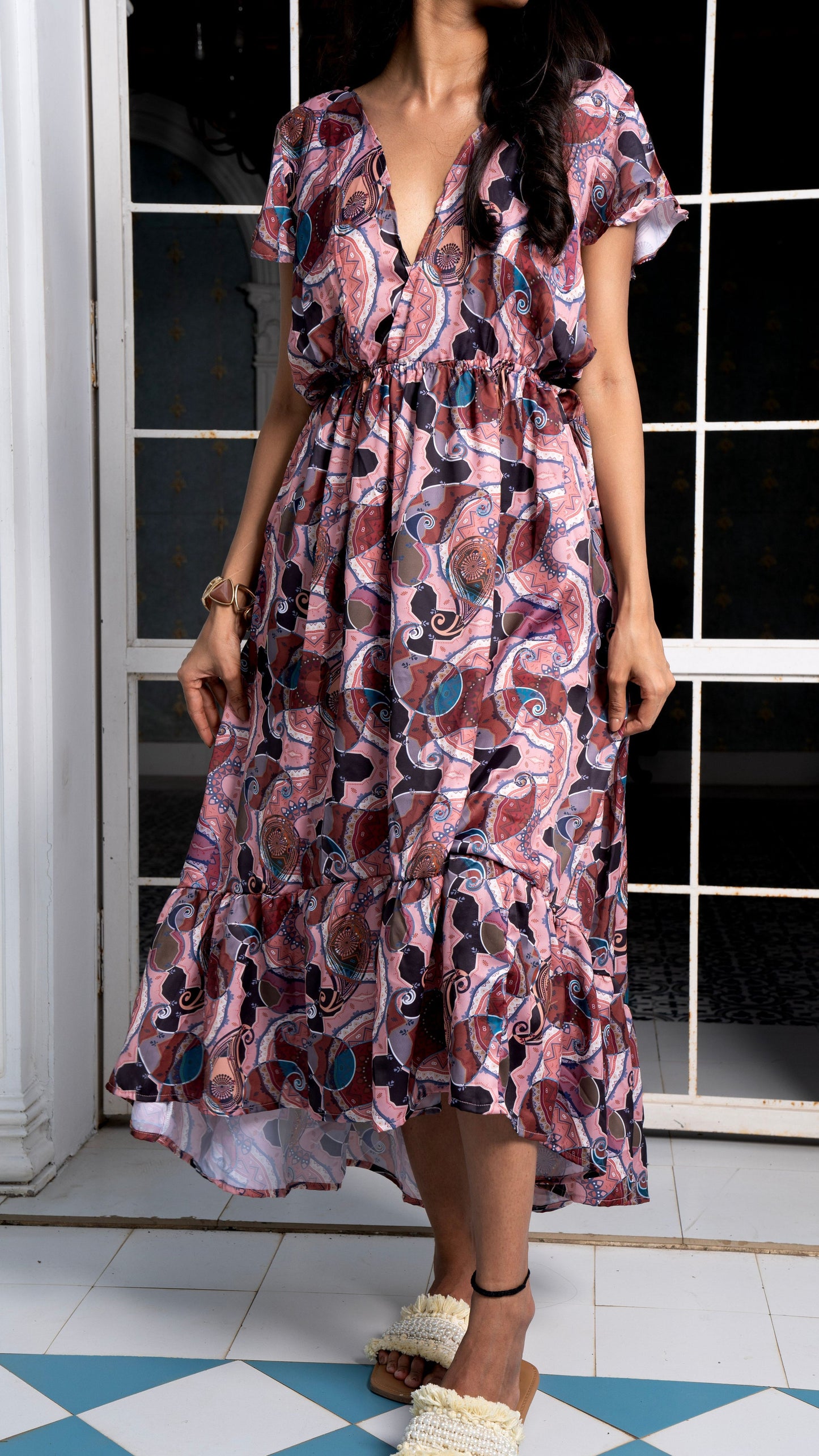Noroke Sustainable fabric | Bemberg Brown Printed High Low Dress
