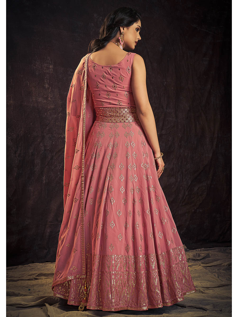Myra Pink Real Georgette Designer Gown Style Suit