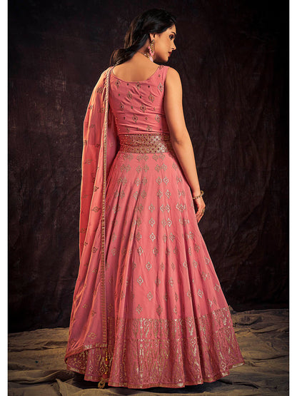 Myra Pink Real Georgette Designer Gown Style Suit