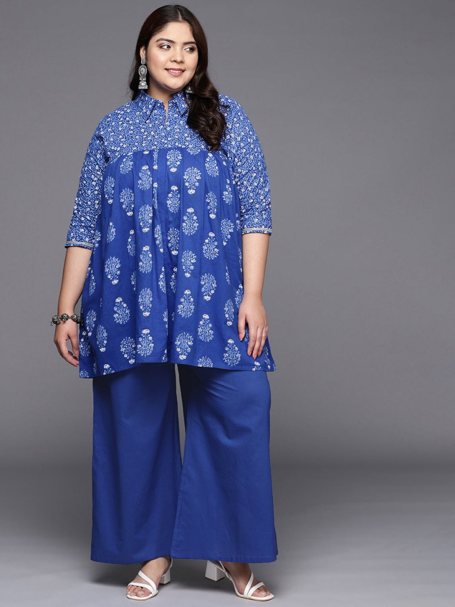Ahalyaa Women Plus Size Cotton Tunic with Palazzos