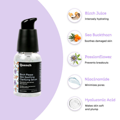 Quench Botanics Birch Please Skin Soothing Clarifying Serum, Smooth & Hydrated Skin - Korean Skincare