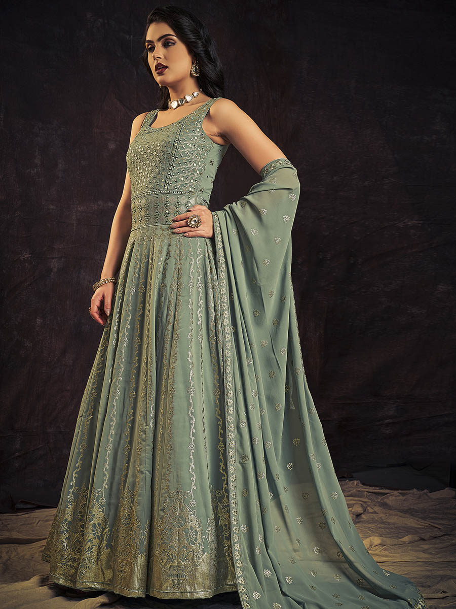 Myra Olive Real Georgette Designer Gown Style Suit