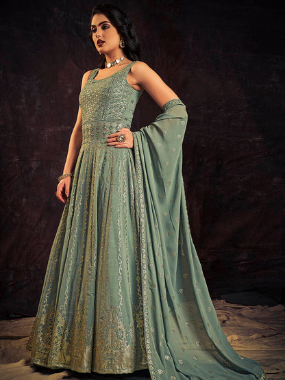 Myra Olive Real Georgette Designer Gown Style Suit