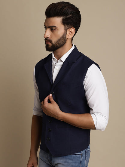 Even Apparels Men's Blue Waistcoat with Notched Lapel