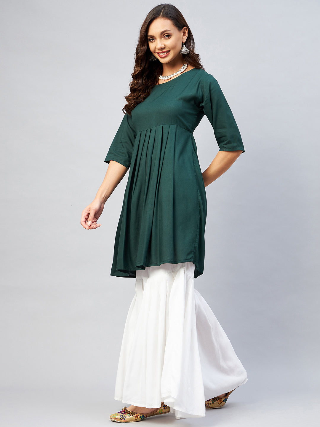 InWeave Women's Dark Green Short Anarkali Kurta