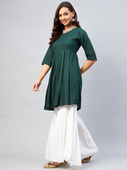 InWeave Women's Dark Green Short Anarkali Kurta