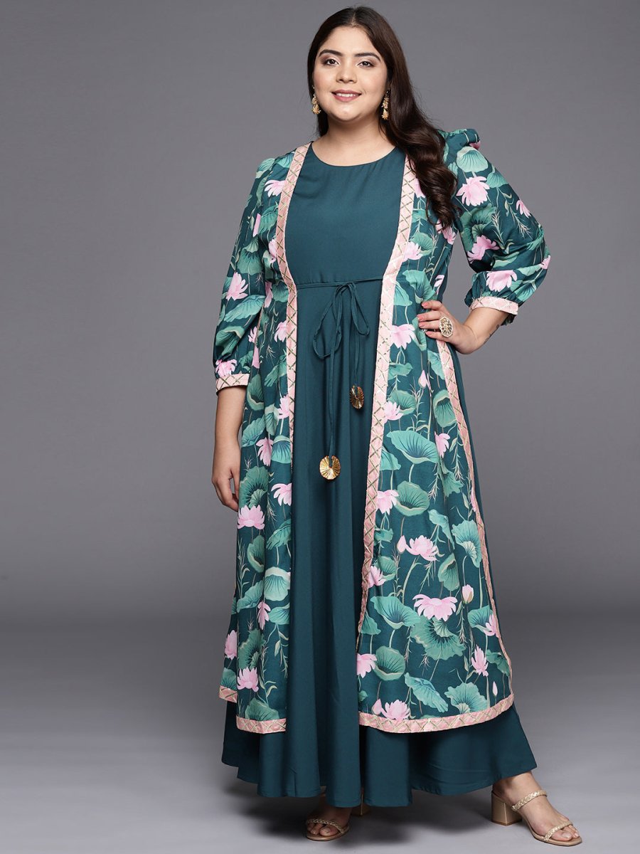Ahalyaa Plus Size Round neck Maxi Ethnic Dress