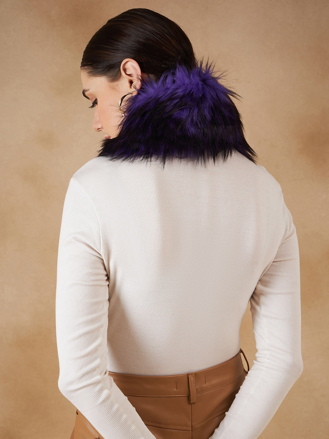 InWeave Women's Purple Black Fur Neckpiece