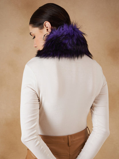 InWeave Women's Purple Black Fur Neckpiece