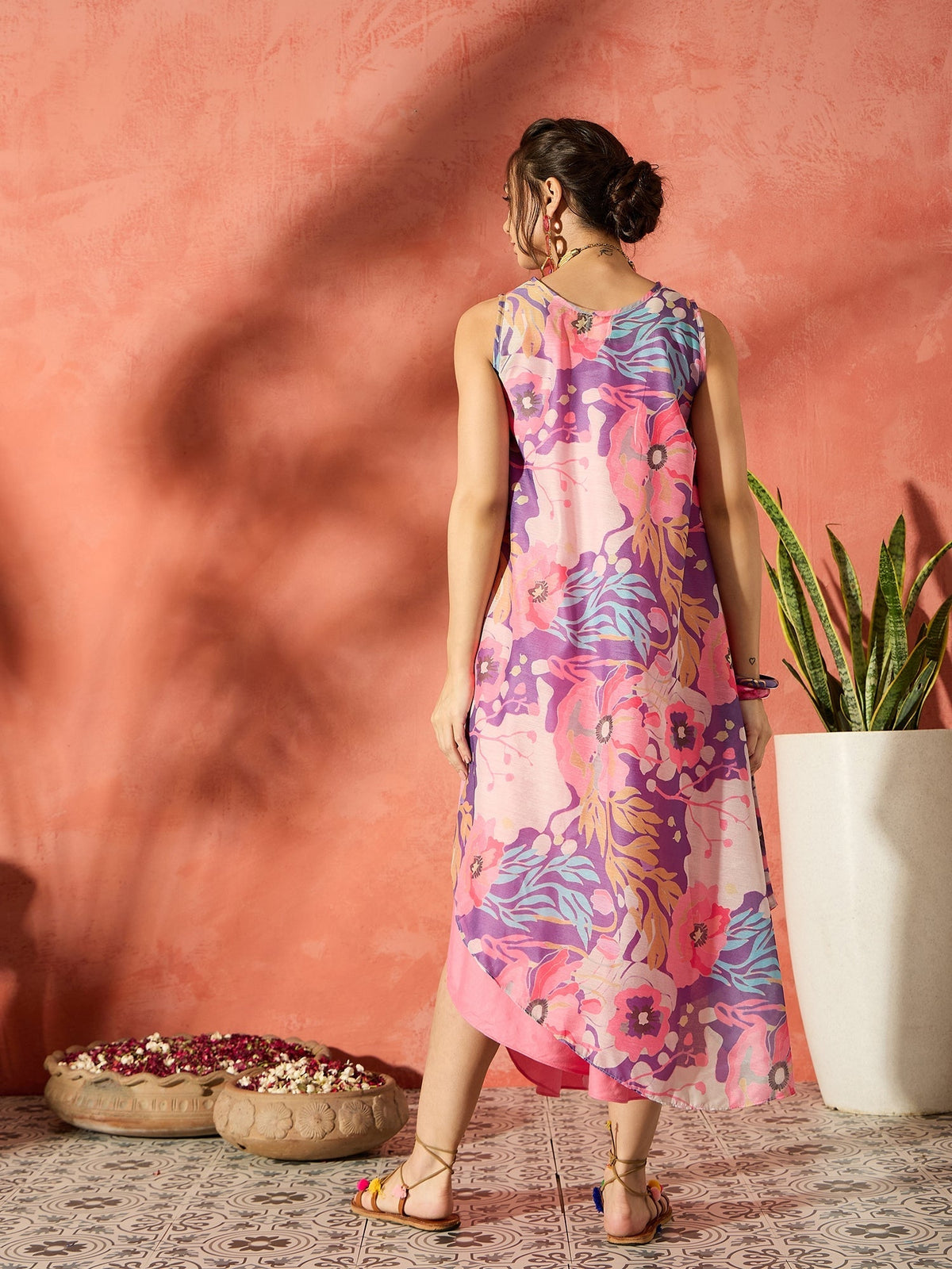 InWeave Purple Floral Peach Asymmetrical Dress