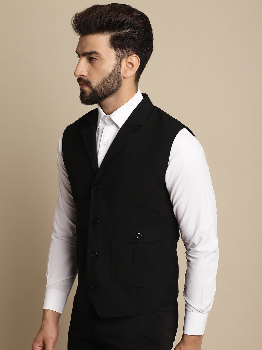 Even Apparels Men's Black Waistcoat with Notched Lapel
