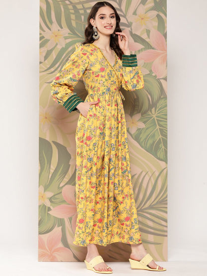Ahalyaa Floral Printed Tie-Ups Crepe Empire Ethnic Dress