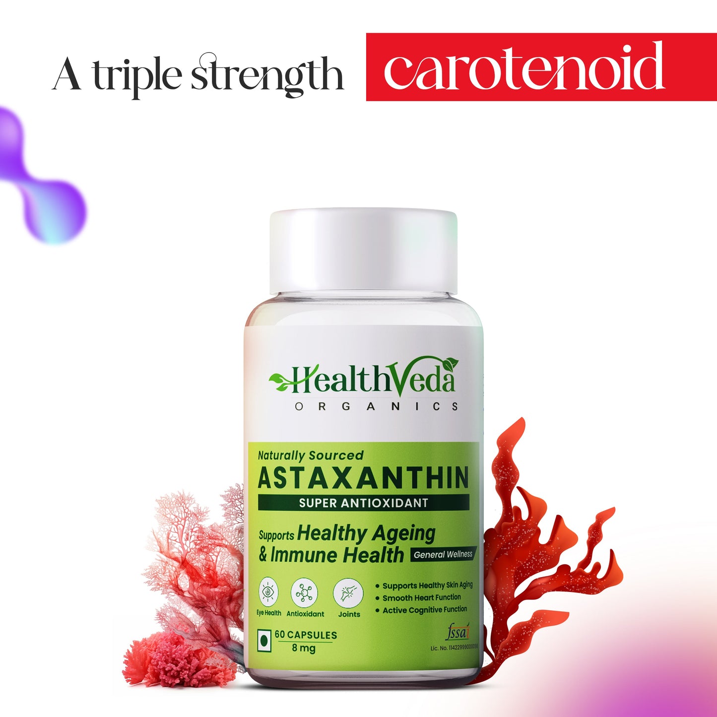 Health Veda Organics Plant Based Astaxanthin 8mg Capsules