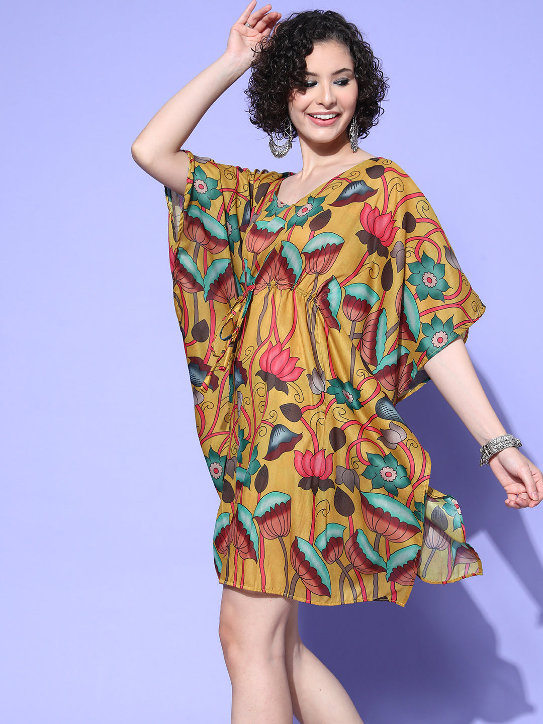 InWeave Women's Mustard Printed Kaftan Dress