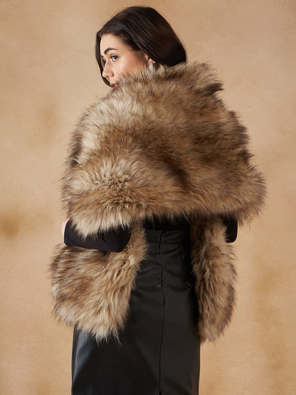 InWeave Women's Winter Beige Faux Fur Cape