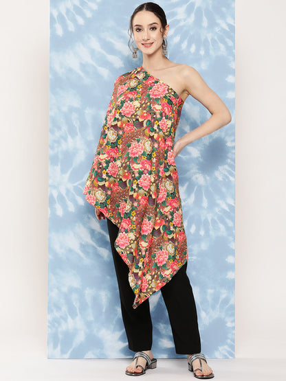 InWeave Women's Mutli Peacock Japanese Art Oneshoulder Top
