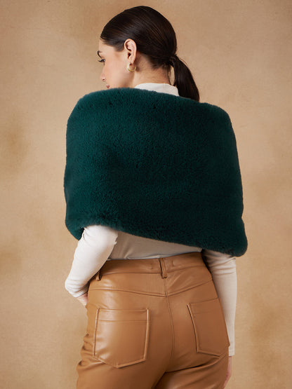 InWeave Women's Dark Teal Long Faux Fur Cape