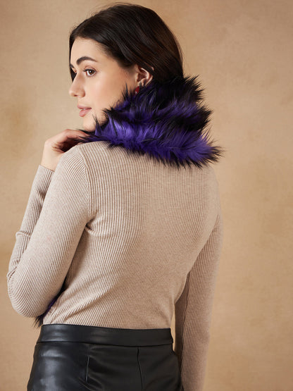 InWeave Women's Purple Black Faux Fur Neck Warmer