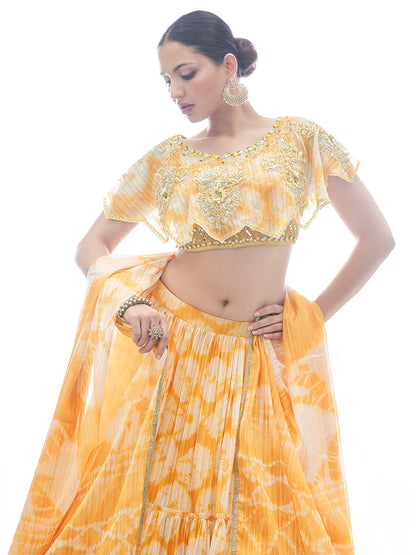 Myra Yellow Jaquard Embroidered Designer Lehenga
