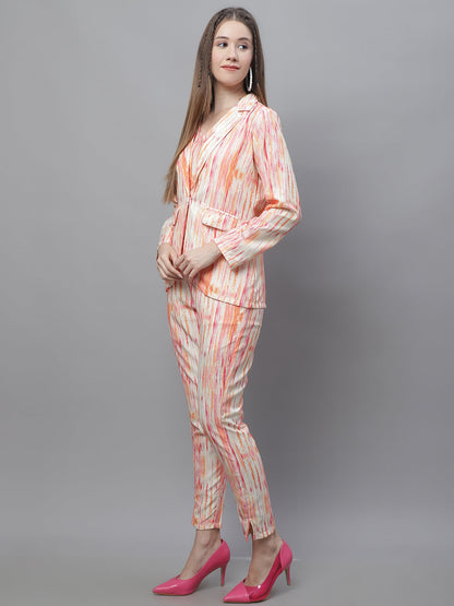Jainish Women's WoDigital Printed Crop Top and Jacket Set - Orange