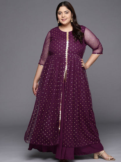 Ahalyaa Plus Size Round neck Net Maxi Ethnic Dress