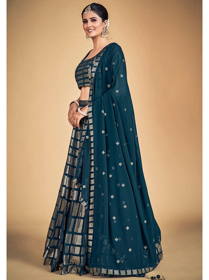 Myra Teal Blue Georgette Real Georgette Lehenga Choli