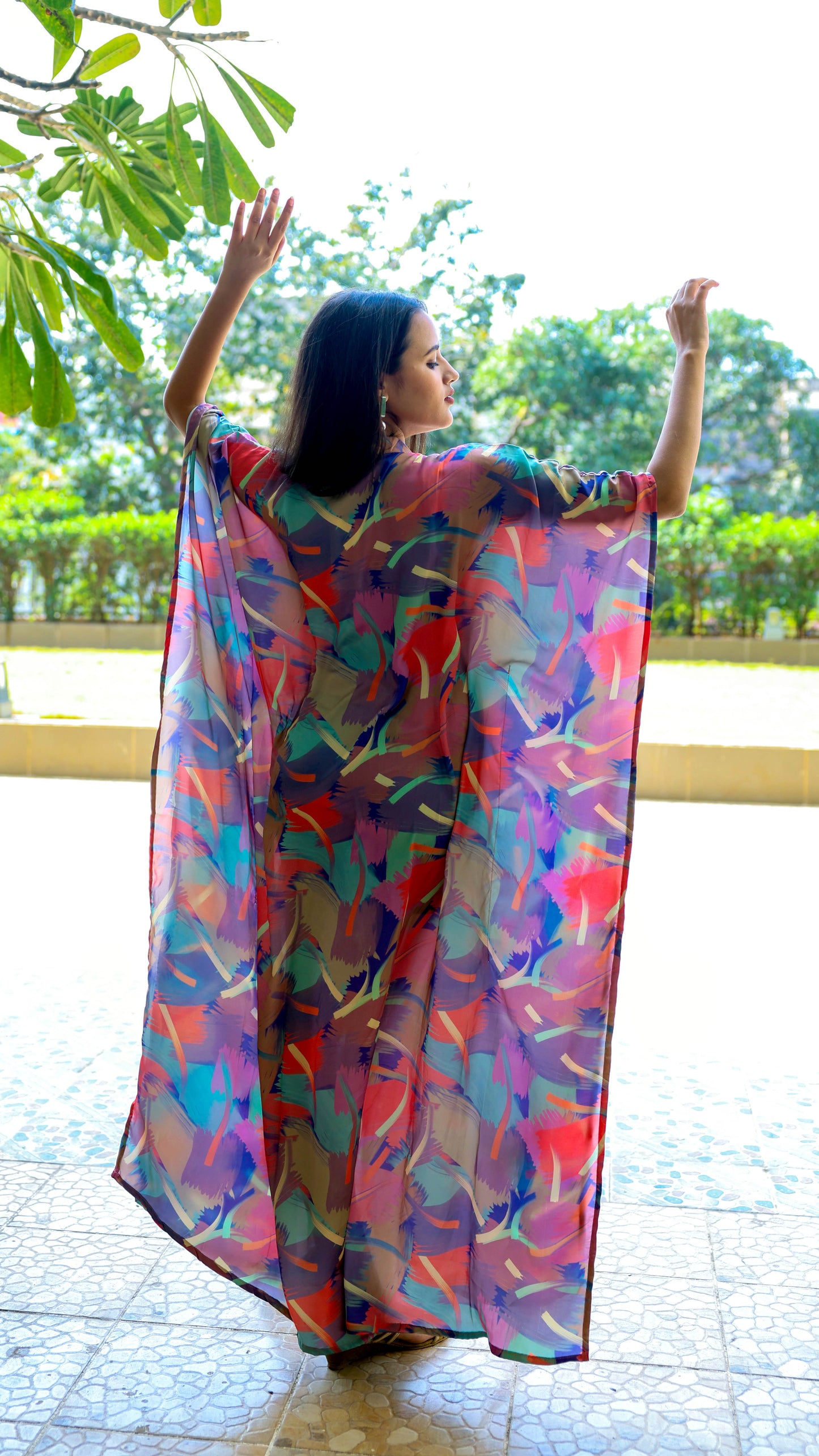 Noroke Sustainable fabric | Bemberg Abstract Printed Shirt Style Kaftan