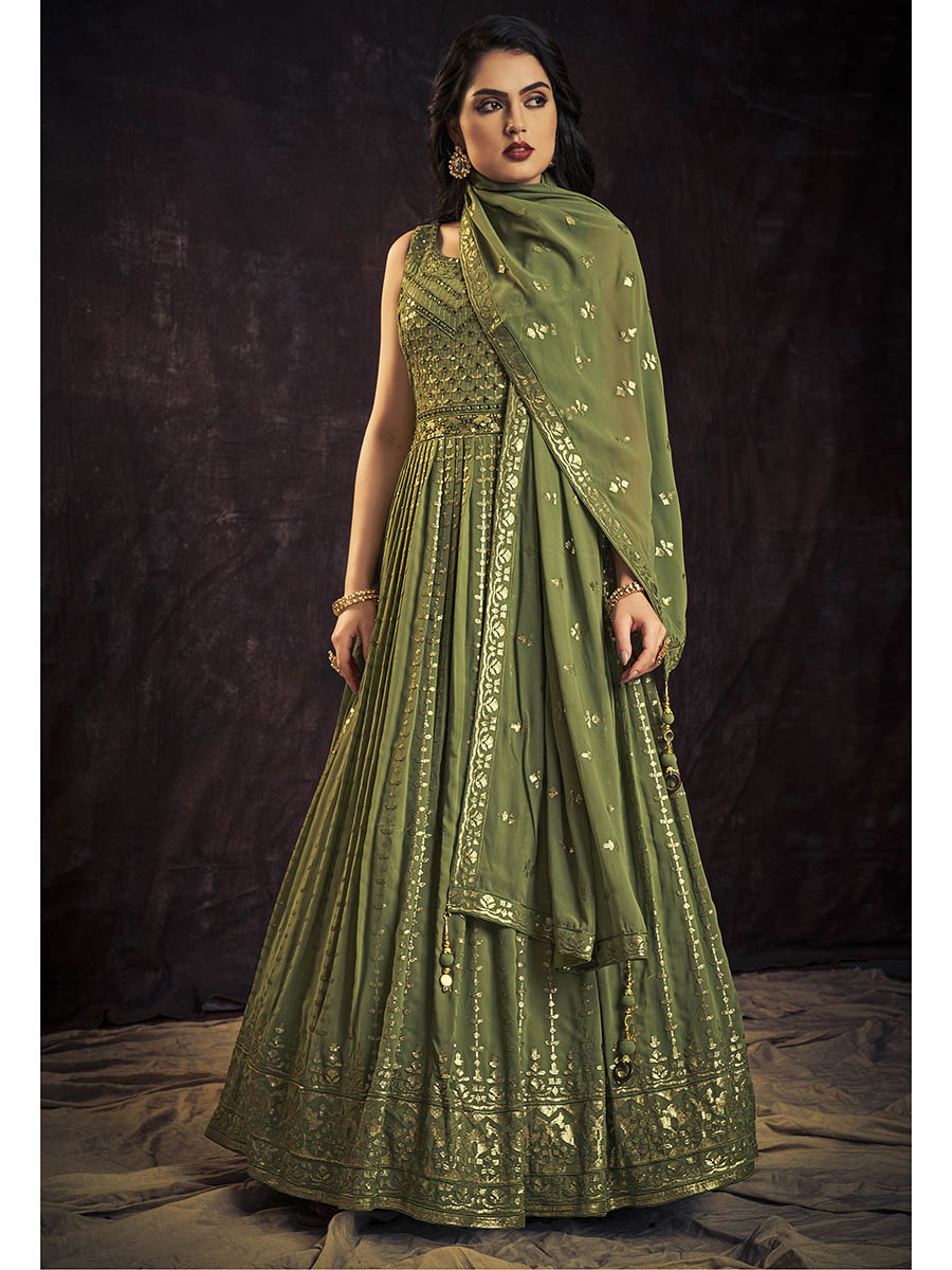 Myra Green Real Georgette Designer Gown Style Suit