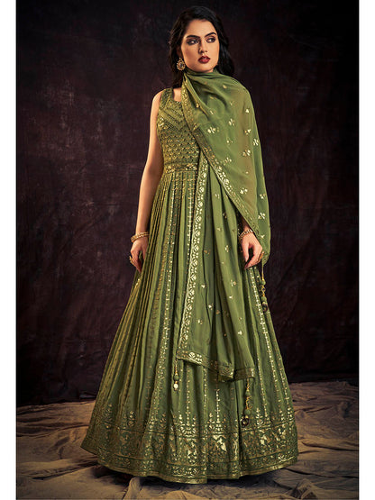 Myra Green Real Georgette Designer Gown Style Suit