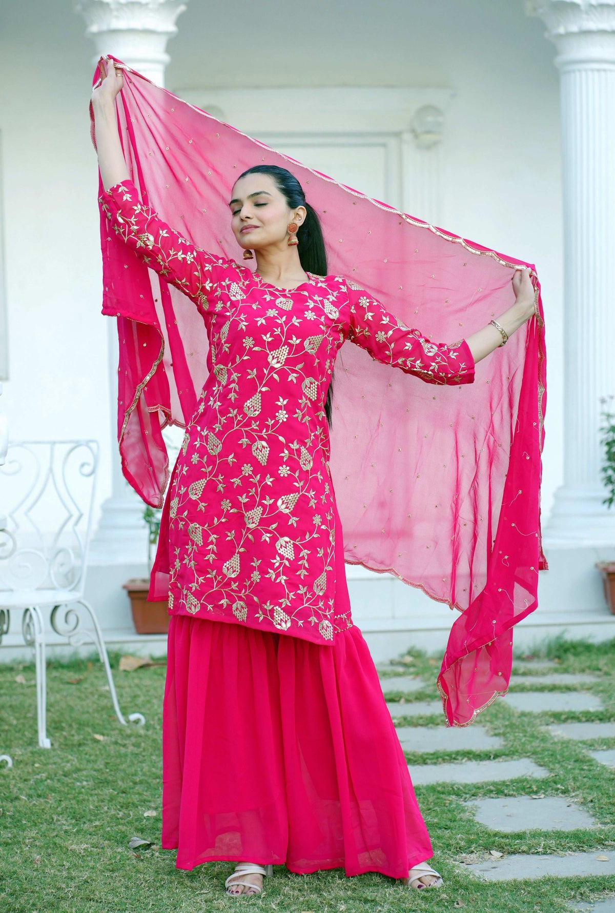 Yash Enterprise Trendy Foux Georgette Embroidery Red Readymade Salwar Suit