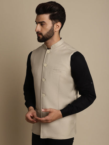 Even Apparels Men's Cream Mandarin Collar Waistcoat