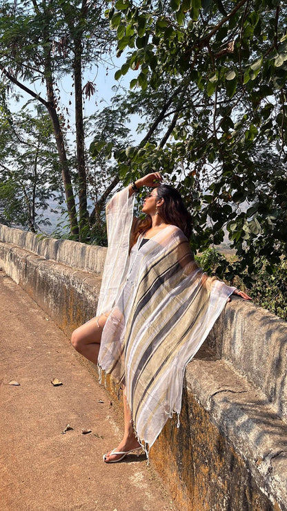 Noroke Silk Fabric Striped Silk Beachwear Cover Up