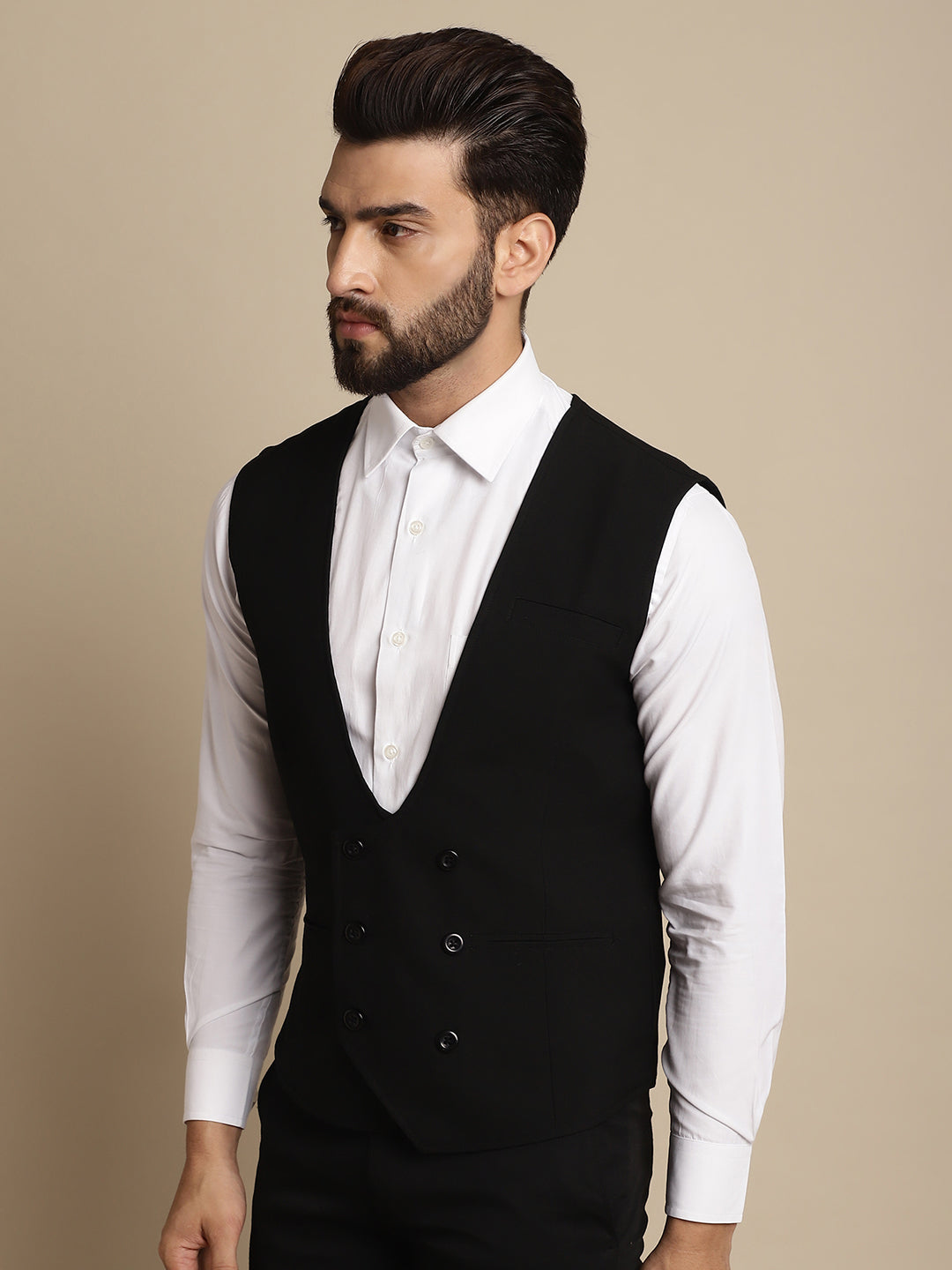 Even Apparels Men's Black Double Breast Waistcoat