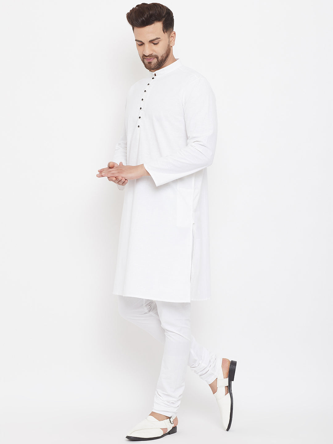 Even Apparels White Solid Kurta With Band Collar