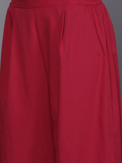 Ahalyaa Women Maroon Floral Empire Kurta with Palazzos