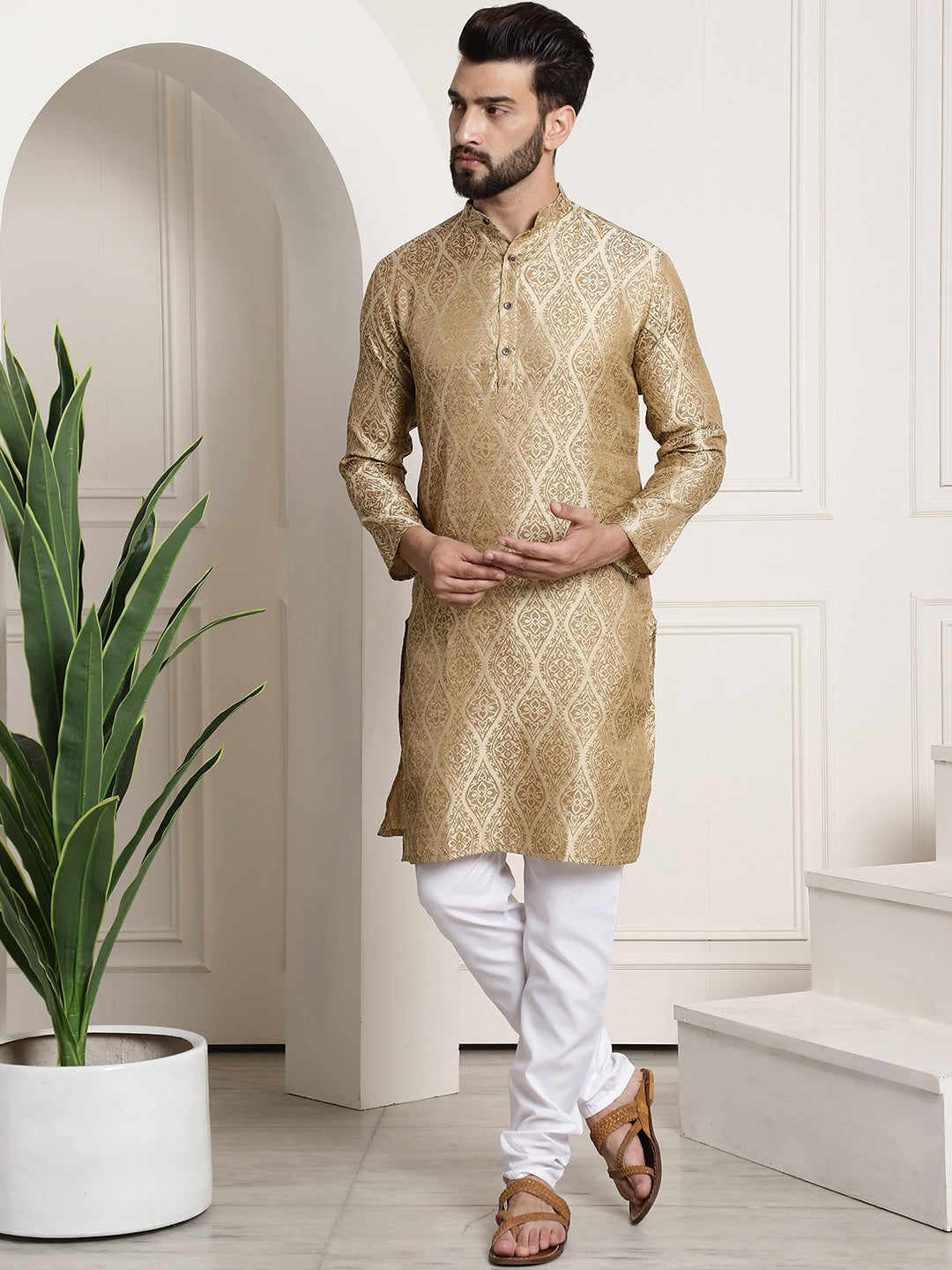 Sojanya Ethnic Motifs Woven Design Regular Kurta With Churidar