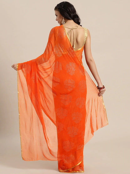 Saree Mall Orange & Gold-Toned Zari Sarees