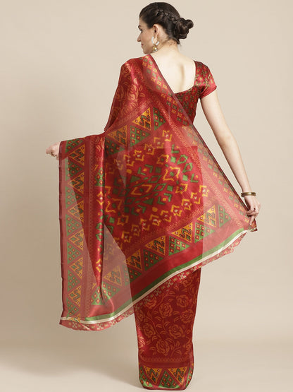 Saree Mall Rust Red & Mustard Yellow Printed Saree